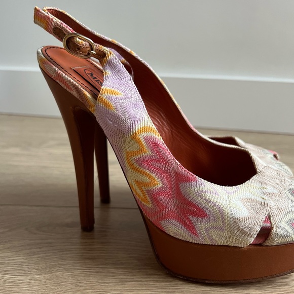 MISSONI Pink/Multicolour Weave Fabric Peep-toe Stiletto Platform Heels - Picture 7 of 9